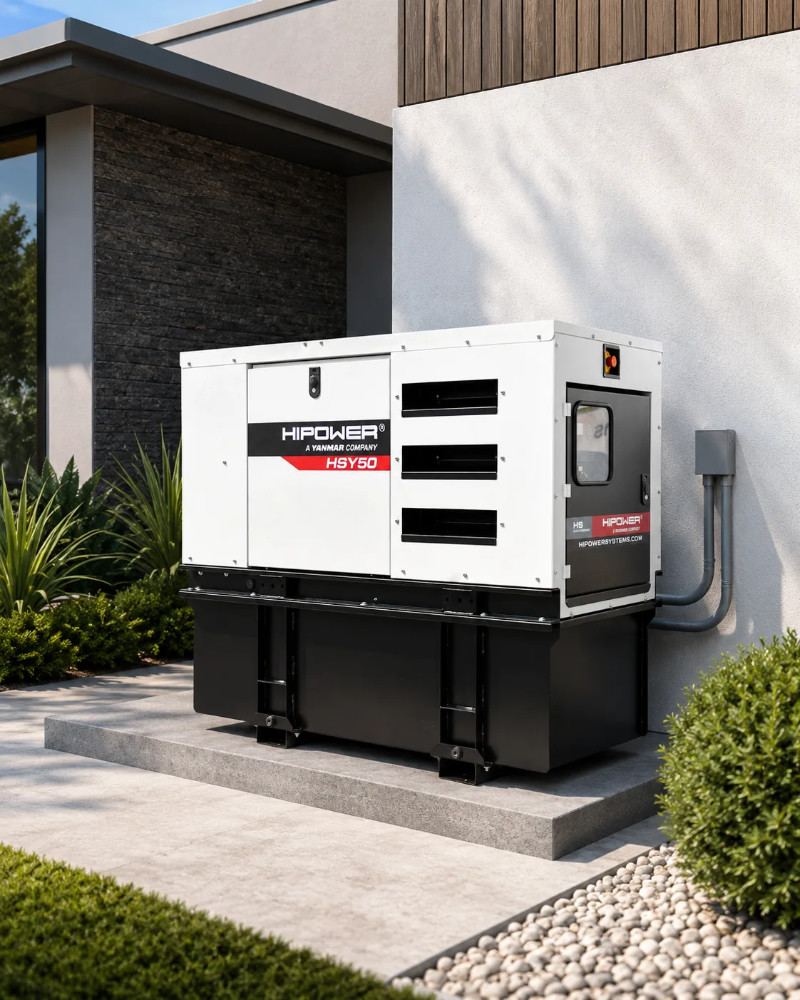 Generador HIPOWER HSY-50 instalado junto a una residencia