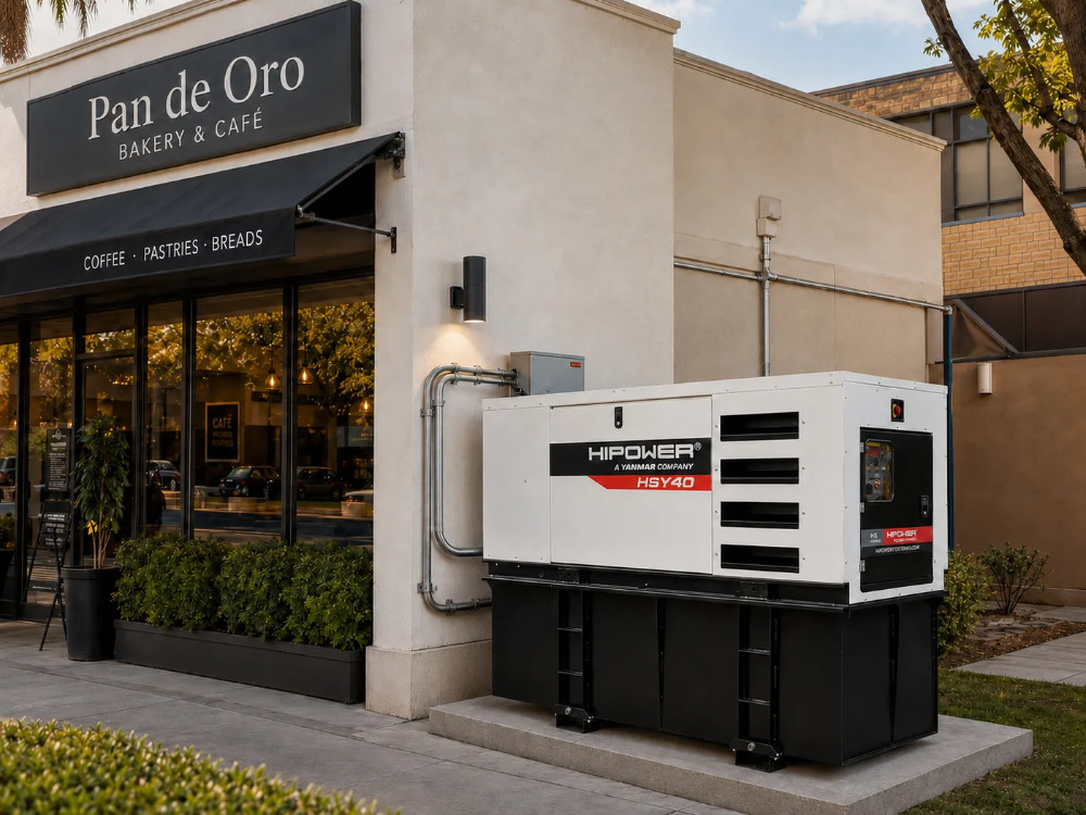 Generador HIPOWER HSY-40 instalado en un negocio tipo cafeter&iacute;a o panader&iacute;a
