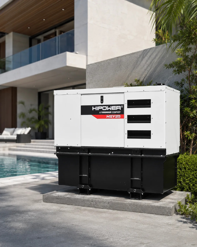 Generador HIPOWER HSY-25 instalado en una residencia moderna